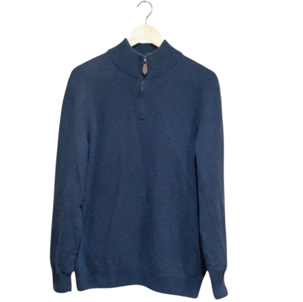Lachlan Men's Lambswool Dress Sweater Quarter Zip Navy Blue Size Large